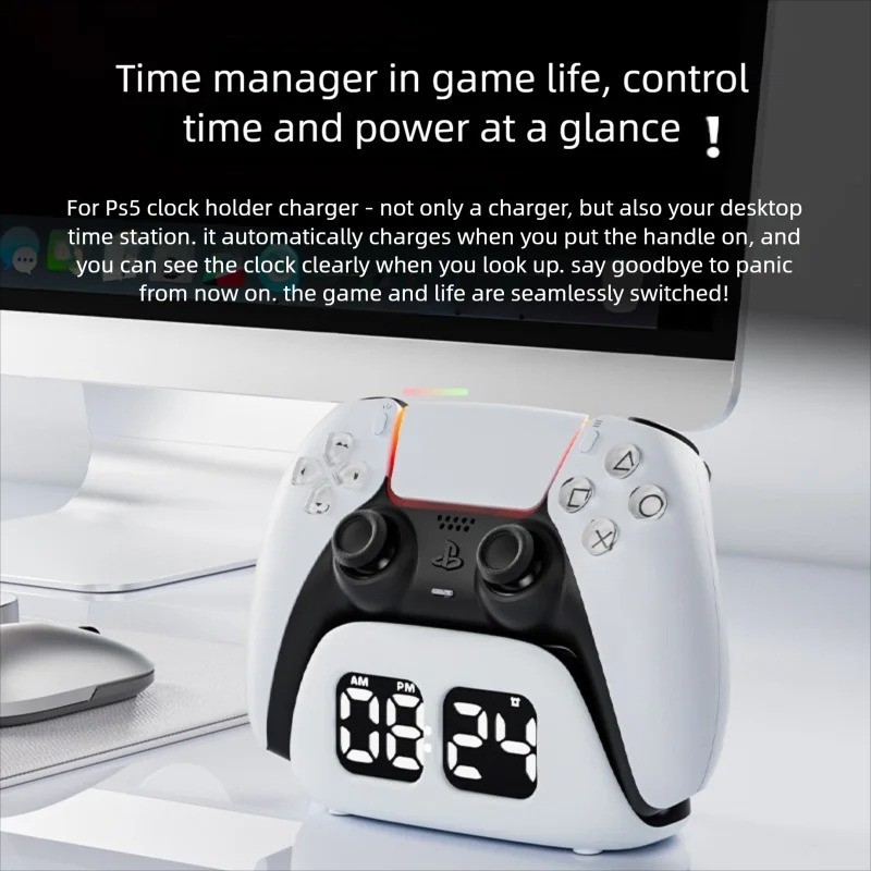 Wireless Fast Charging Dock LED Clock Base PS5 Dual Controller Lighting Stand US