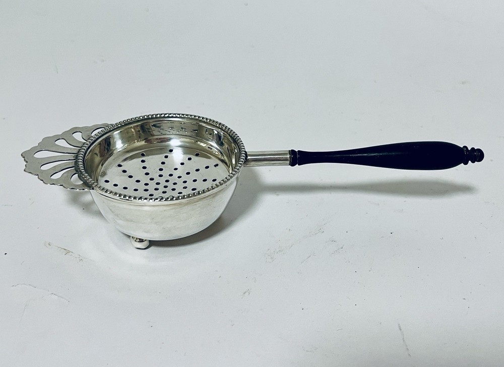 Antique Vintage Solid Sterling Silver Tea Leaf Strainer and Bowl 1965