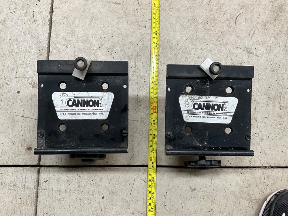Cannon Downrigger Slide Mounts  (2) - rail mount model - nice shape, used.