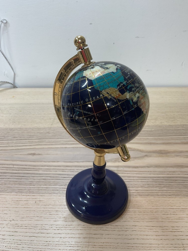 Blue Lapis World Map Globe Tabletop Decor Office Business