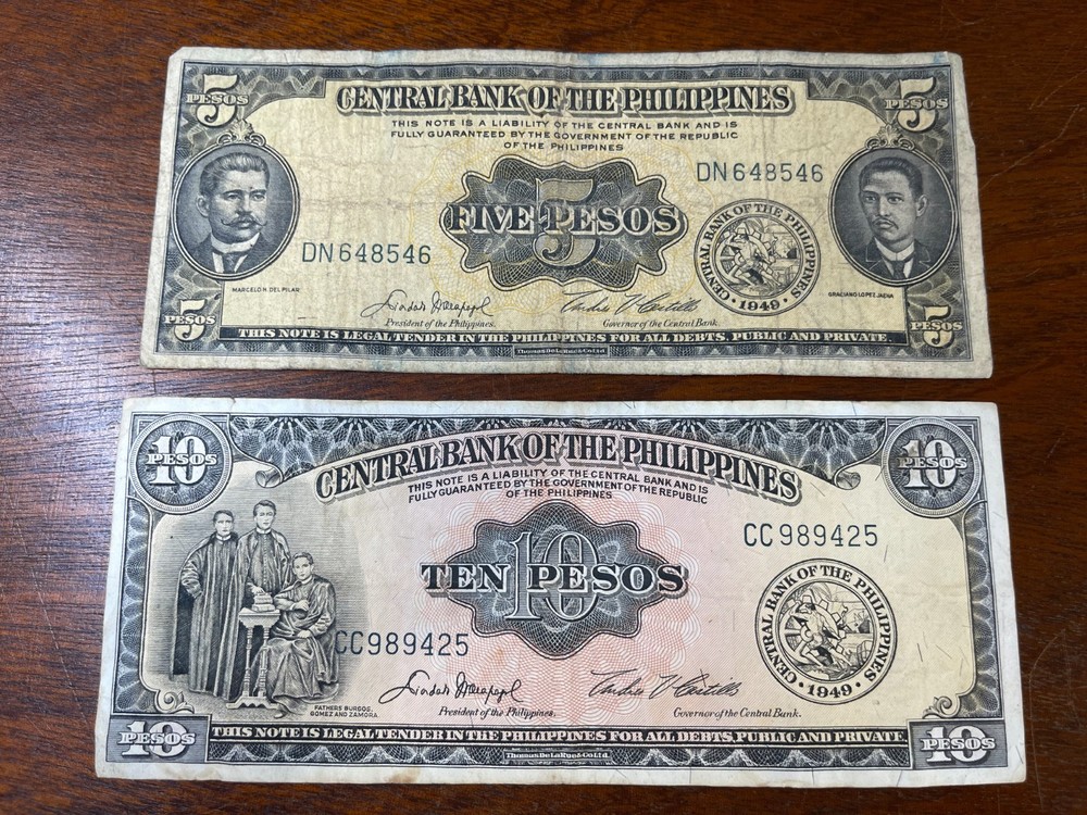 1949 Philippines 2 Banknotes lot