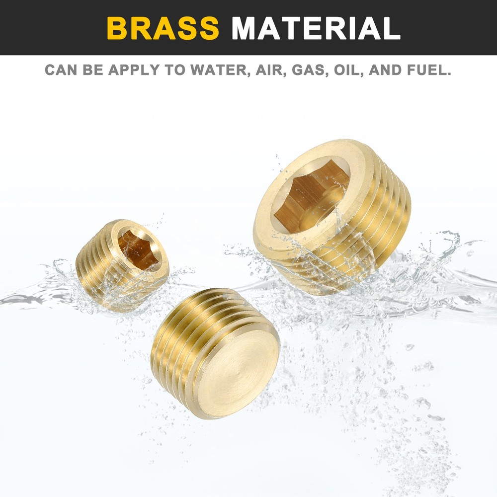 4Pcs Brass Pipe Plug Fitting 3/8" BSP Male Internal Hex Thread Socket Pipe Plug