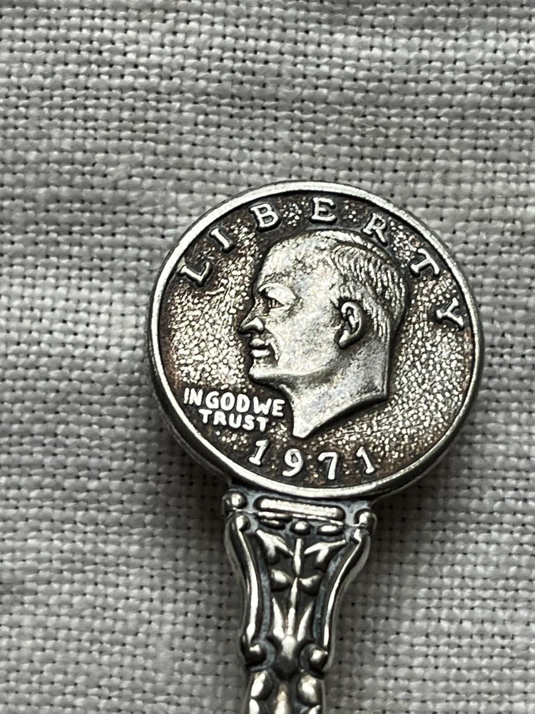 VTG 1971 ROOSEVELT DIME US COIN SOUVENIR SPOON SYNERGISTICS SILVERPLATE HOLLAND