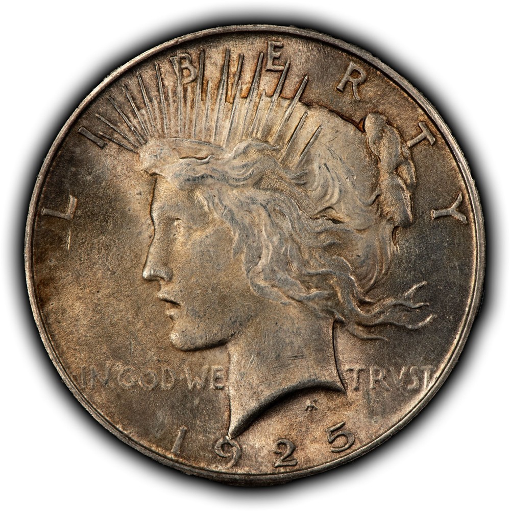 1925 $1 Silver Peace Dollar - Violet Rainbow Pattern - SKU-D7348
