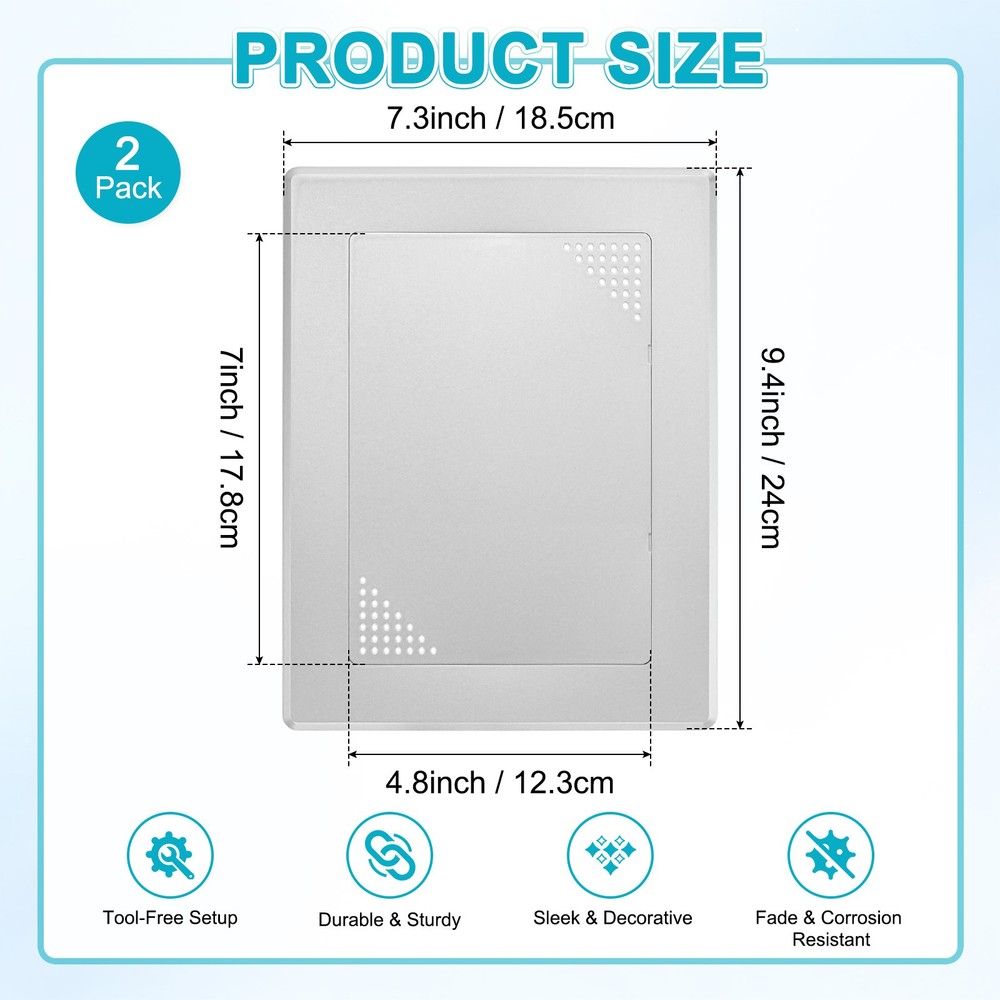 2-Pack Access Panel for Drywall, 7x5" Plastic [Silver Tone, Vented Rectangle]