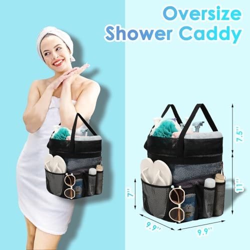 Mesh Shower Caddy Portable with Extra Large, Drawstring Closure - Black