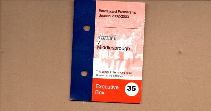 Executive Box Ticket - Arsenal v Middlesbrough 2002-03