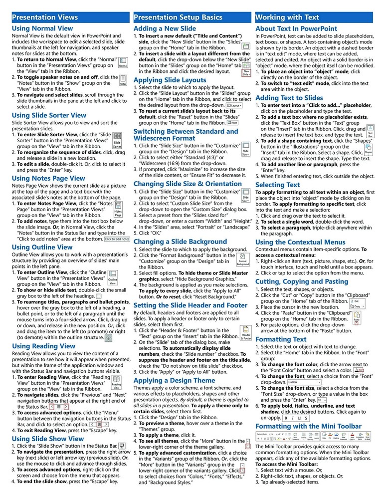PowerPoint 2021 & 365 Training Guide Quick Reference Card Cheat Sheet Help