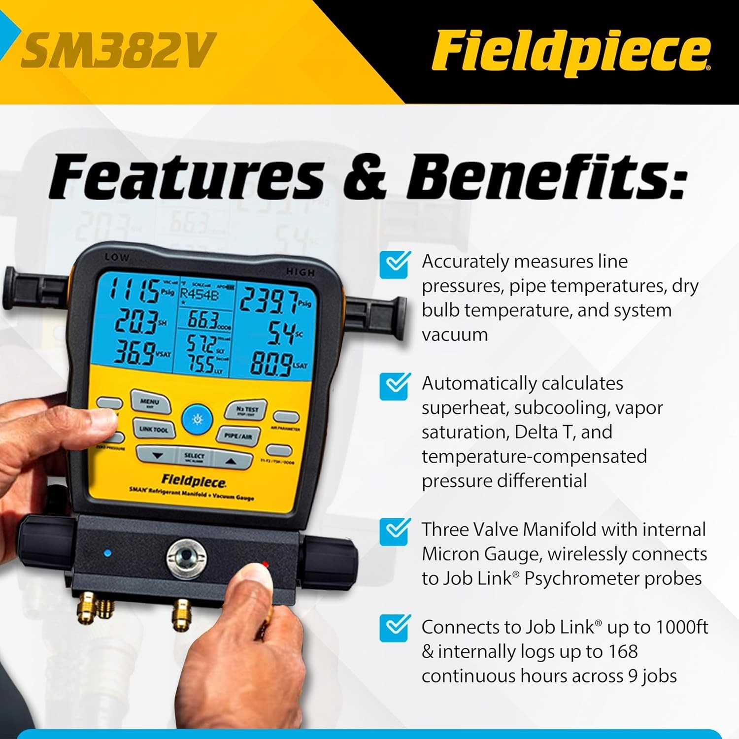 Fieldpiece SM382V SMAN Wireless Refrigerant Manifold (3-Port)
