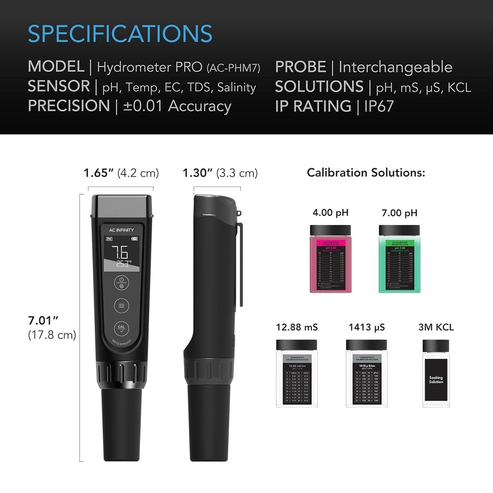 Hydroponic Meter Pro Kit Digital pH EC TDS Temp Tester High Precision