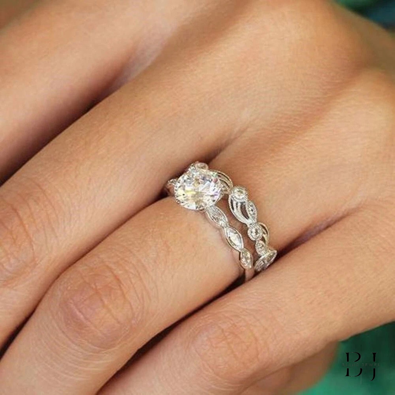 1.80 CT Round Cut VVS1 Moissanite Wedding Bridal Ring Set Solid 14K White Gold