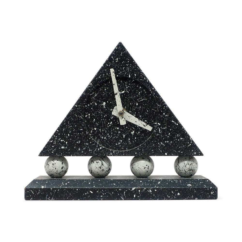 1980s Triangular Black Splatter Paint Desk Clock