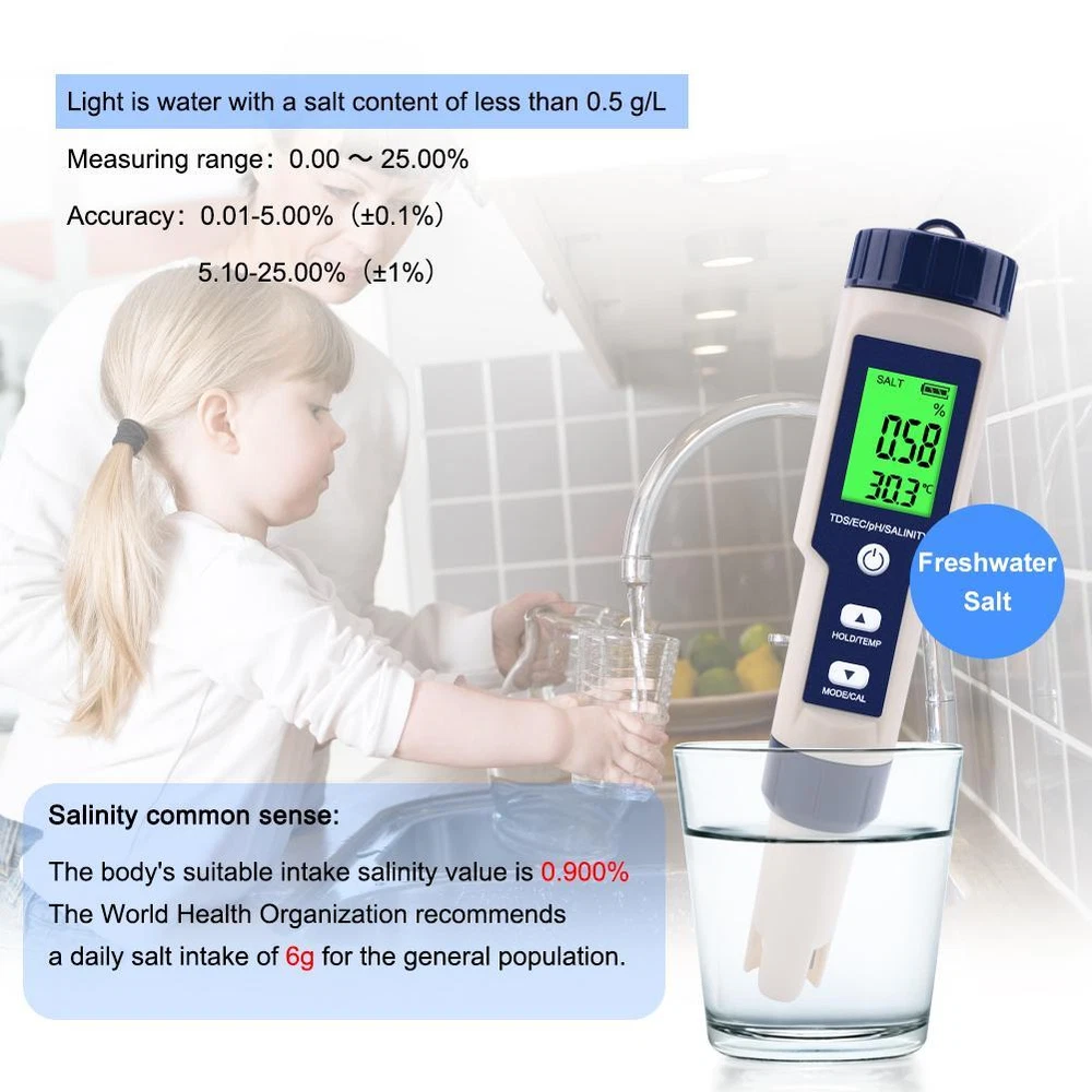 5 In 1 Digital PH/TDS/EC/Salinity/Temperature Water Quality Meter Tester Tool US
