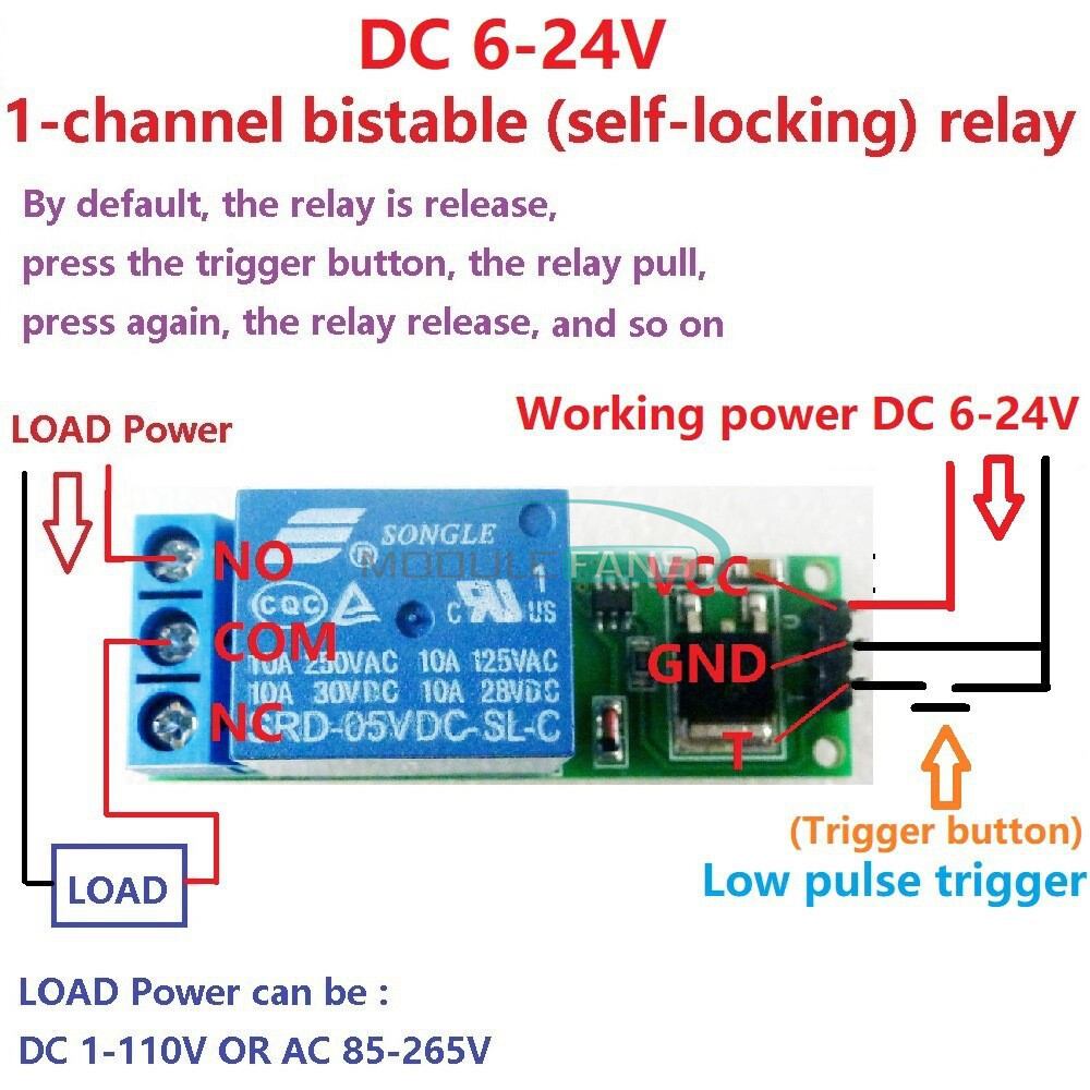 Flip-Flop Latch Relay Bistable Self-locking Low Pulse Trigger Relay Module 6-24V