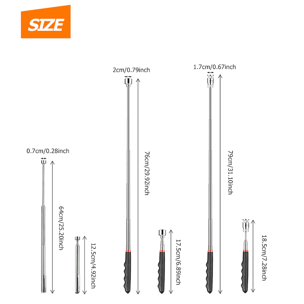 3pcs Magnet Pickup Tool Stick Telescoping Include 8 lb LED Light Grabber Extend