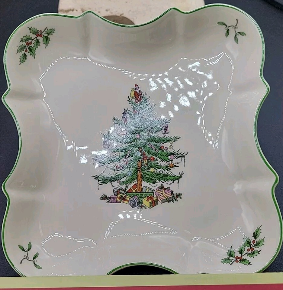 Vintage Spode Christmas Tree Earthenware 8" Devonia Tray Holiday Candy Dish