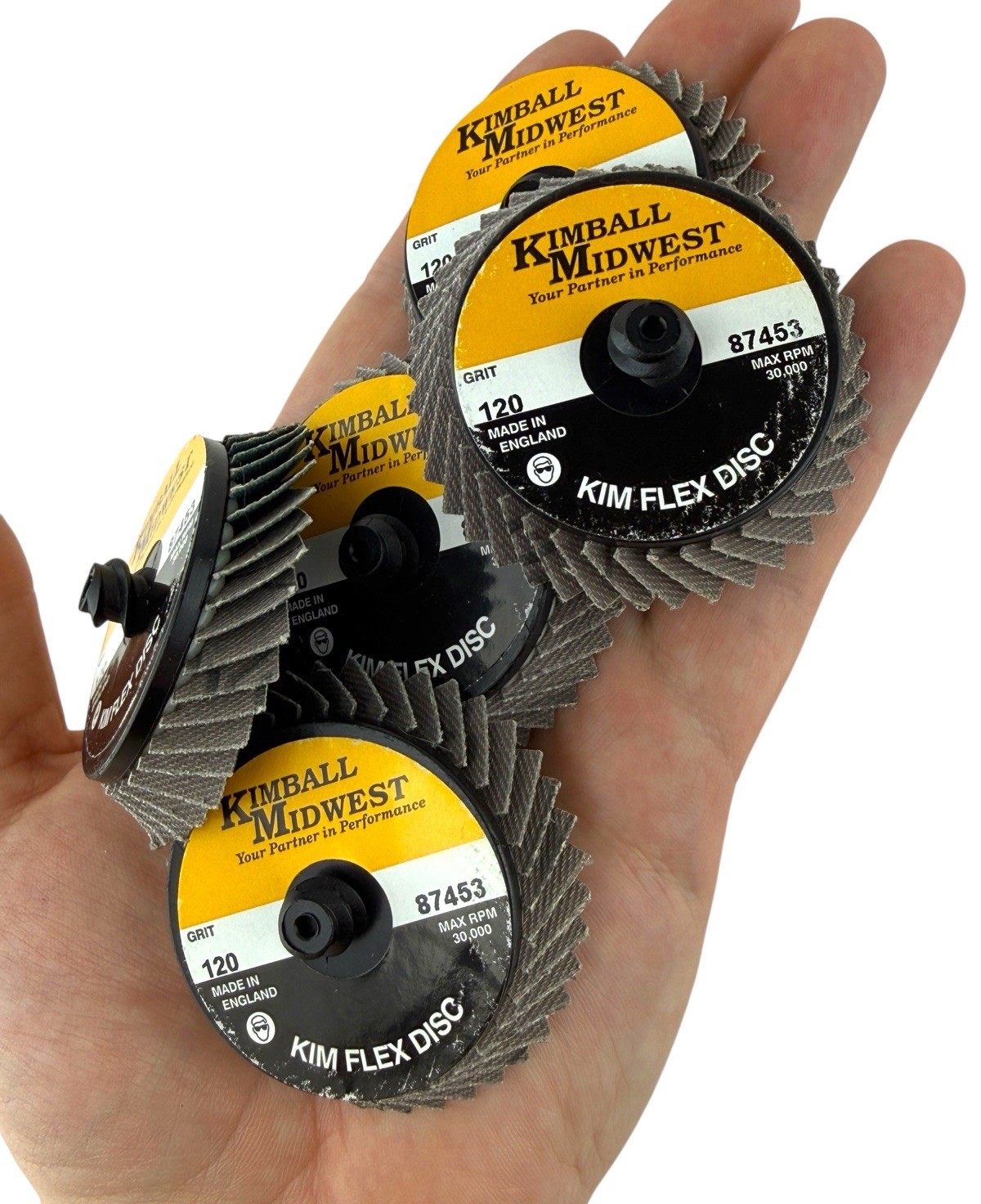 (5) KIMBALL MIDWEST #87453 2” 120-Grit Mini Flap Discs (Made In England)
