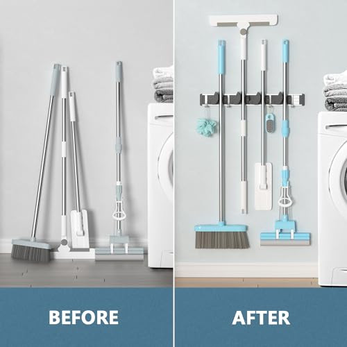 Mop Broom Holder Wall Mount Metal Pantry Organization and Storage Garden