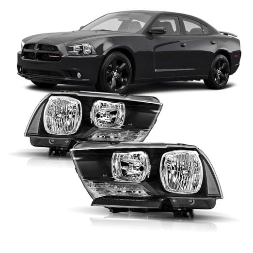 Headlights Assembly Compatible with 2011 2012 2013 2014 Dodge Black Clear Side