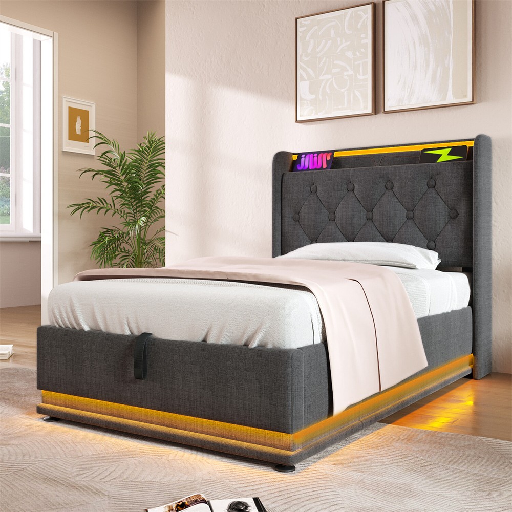 Twin/Full/Queen/King Size Upholstered Platform Bed with Hydraulic Storage System