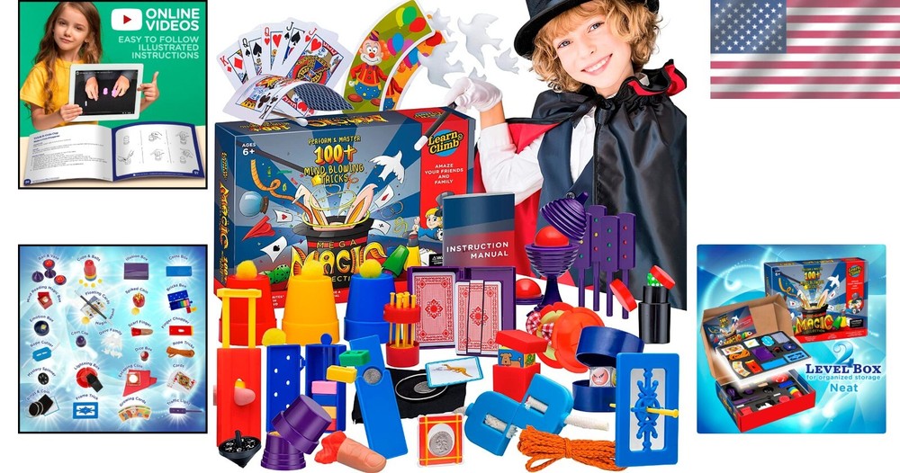 Complete Magic Set for Young Magicians - 28 Props & Quality Storage Table
