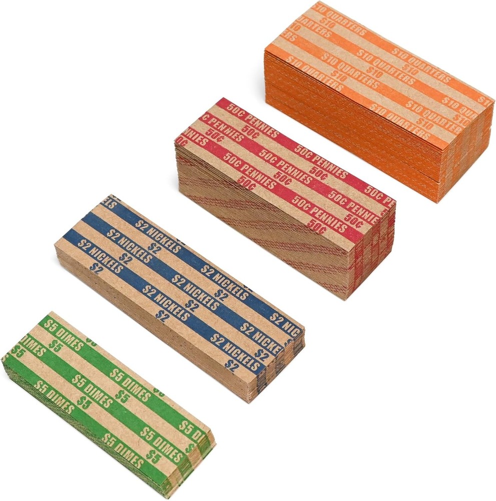 ESSENTIAL 200 Pcs Assorted Packed Flat Stripped Coin Wrappers, 200-Assorted