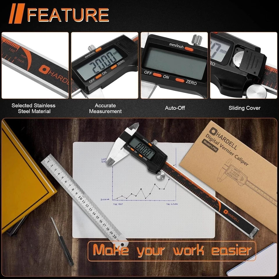 Digital Caliper 6 Inch with Large LCD Screen, Calipers Measuring Tool