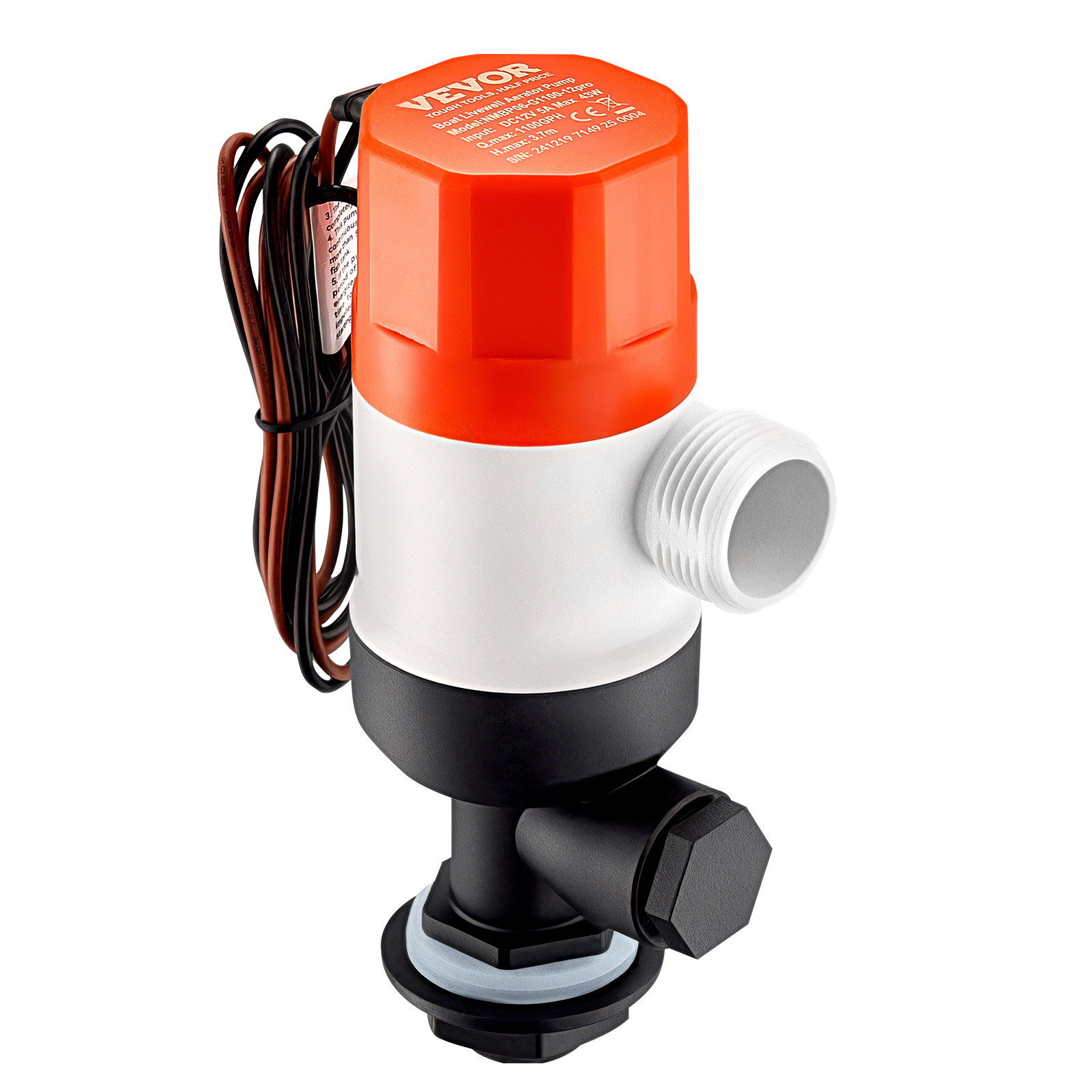 Livewell Pump for Boat 12V 1100GPH Livewell Aerator Pump Straight 2 Inlets