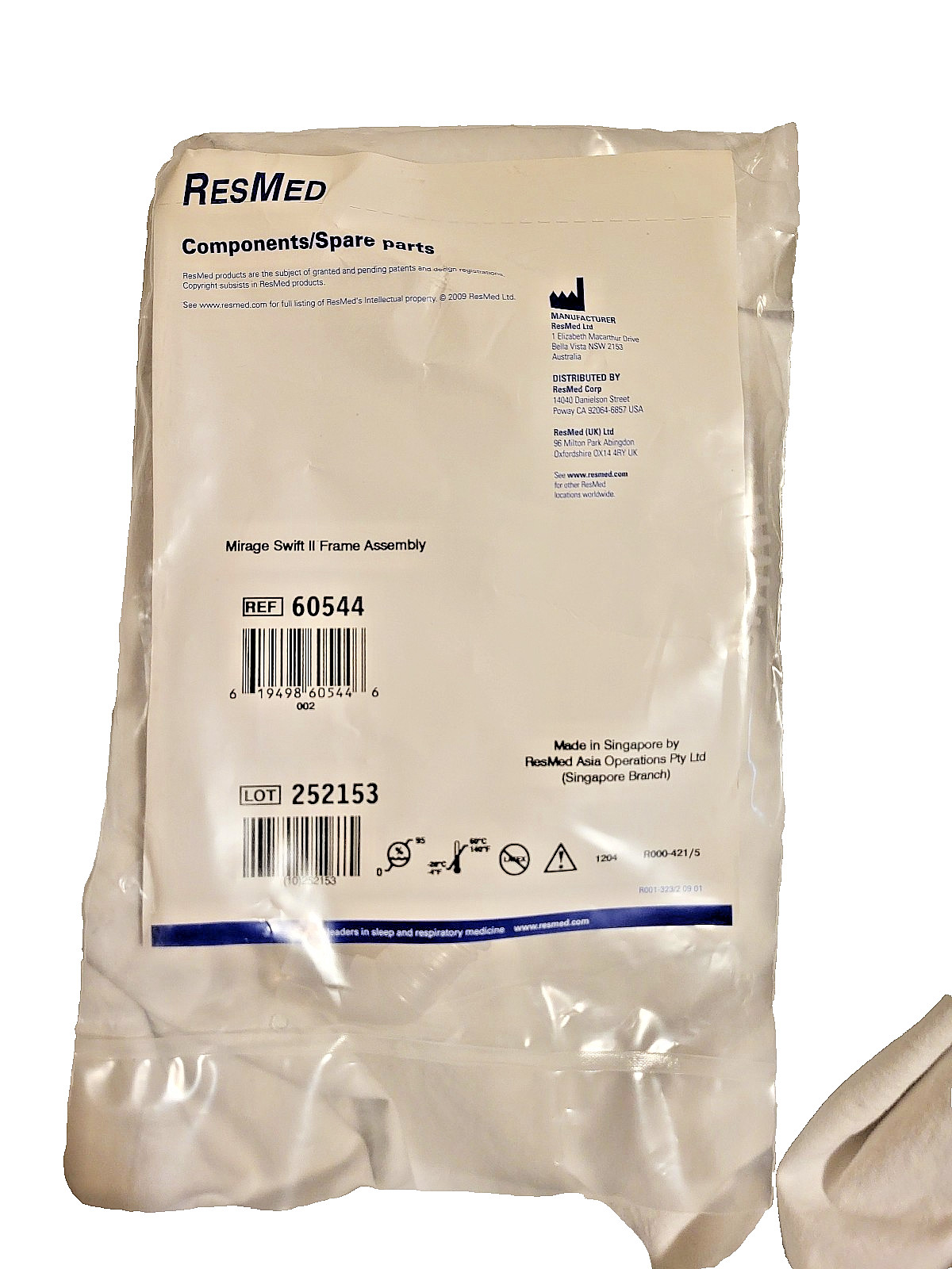 RESMED HEADGEAR PARTS for MIRAGE SWIFT II *DISCONTINUE* (NEW) MPN-60544