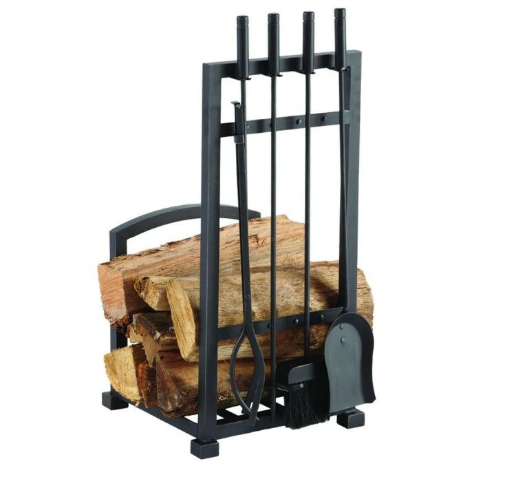 Harper 4-Piece Log Holder and Fireplace Tool Set
