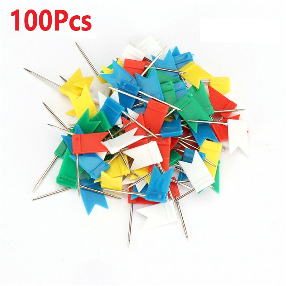 100PCS Flag Marker Shape Map Pins Cork Notice Board Push Assorted Office&Home E