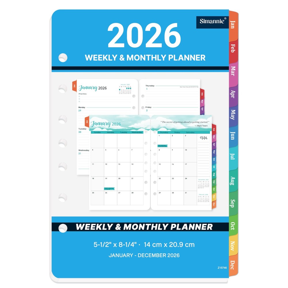 2026 Planner Refills - A5 Planner Inserts with 7-Hole Punched, JAN 2026 - DEC...