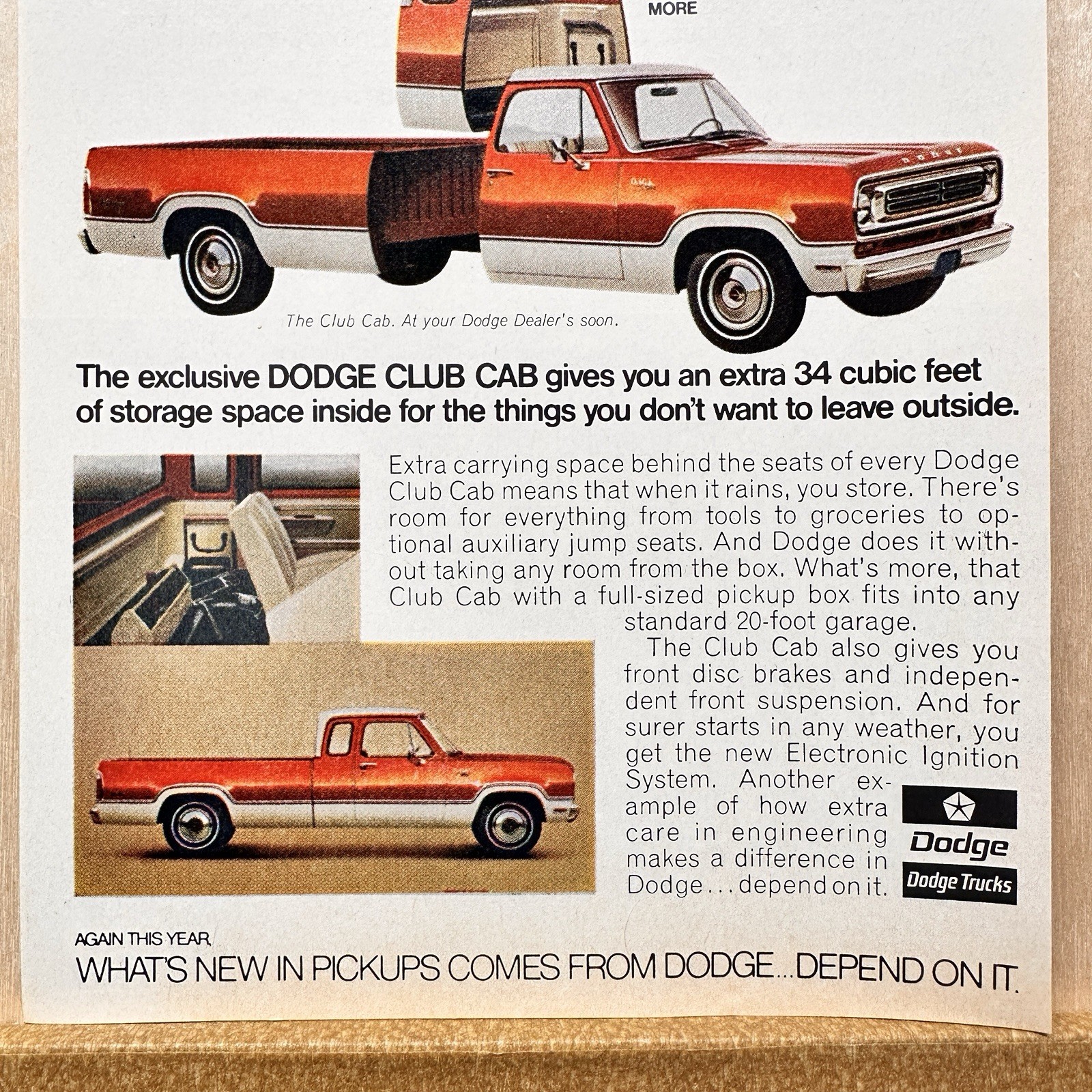 1973 Dodge Club Cab Pickup Truck Makes History Vintage Print Ad Auto Advert