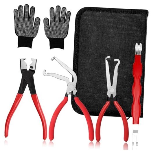 5-Pcs Kit Electrical Disconnect Pliers Set w/Gloves - Auto Connector Tool for
