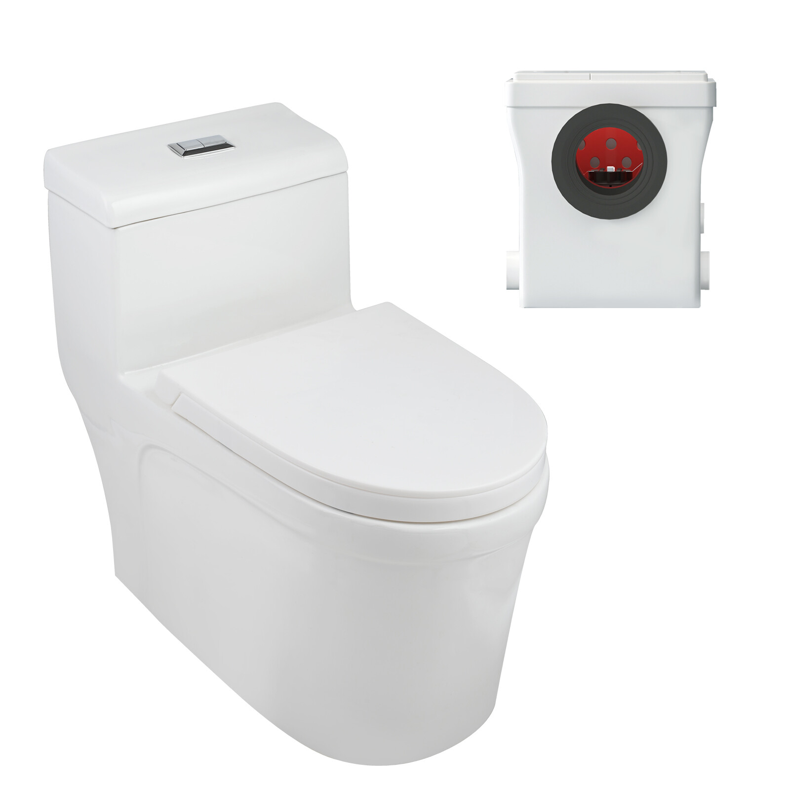 600W One Piece Macerating Toilet System Upflush Toilet with Pump 3 Inlets
