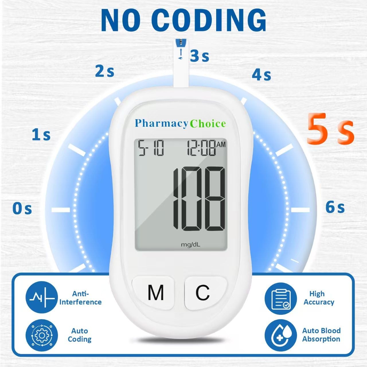 Diabetes Test Kit Blood Sugar Glucose Monitor Meter 100 Pcs Strip Tester Machine