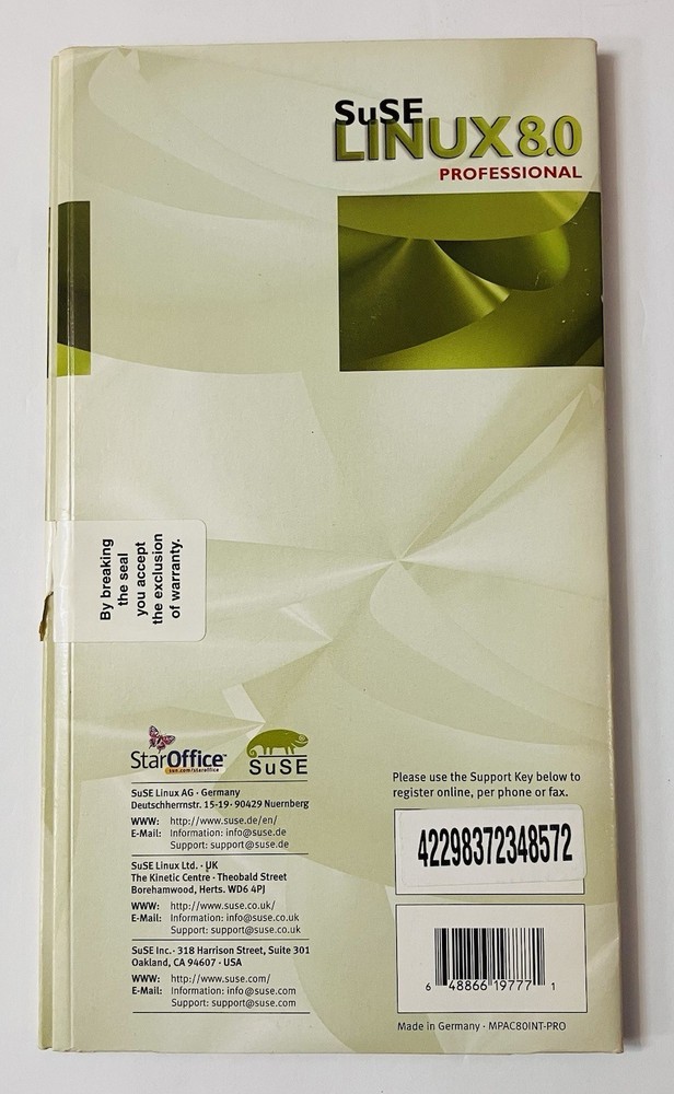 SuSE Linux 8.0 Professional 7-CD Box Set (Slim) Vintage Linux OS Manual 2000s PC