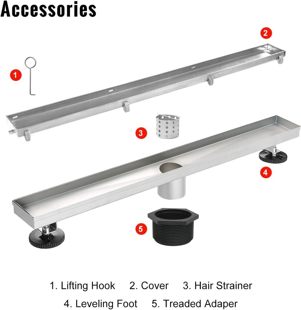 Versatile 24" Stainless Steel Linear Drain with Rust-Resistant Tile Insert Grate