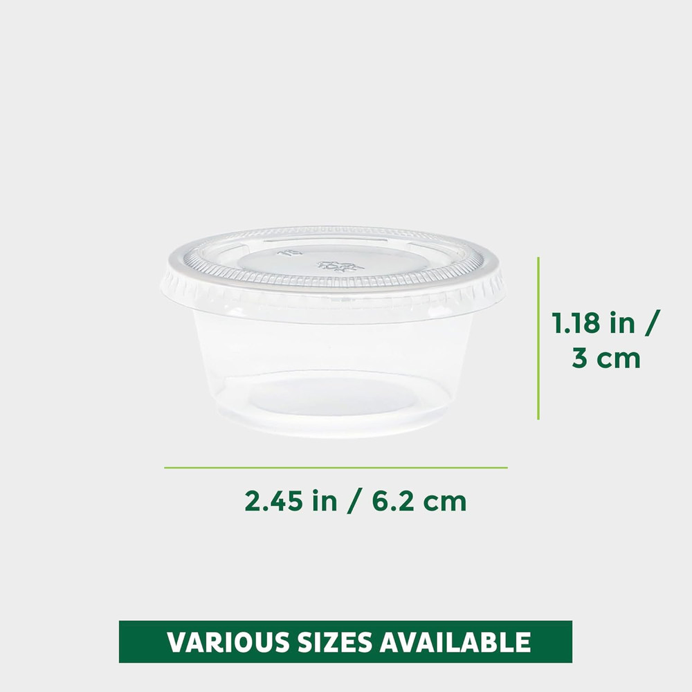 Freshware Plastic Portion Cups with Lids [2 Ounce, 200 Set] Disposable Plastic C