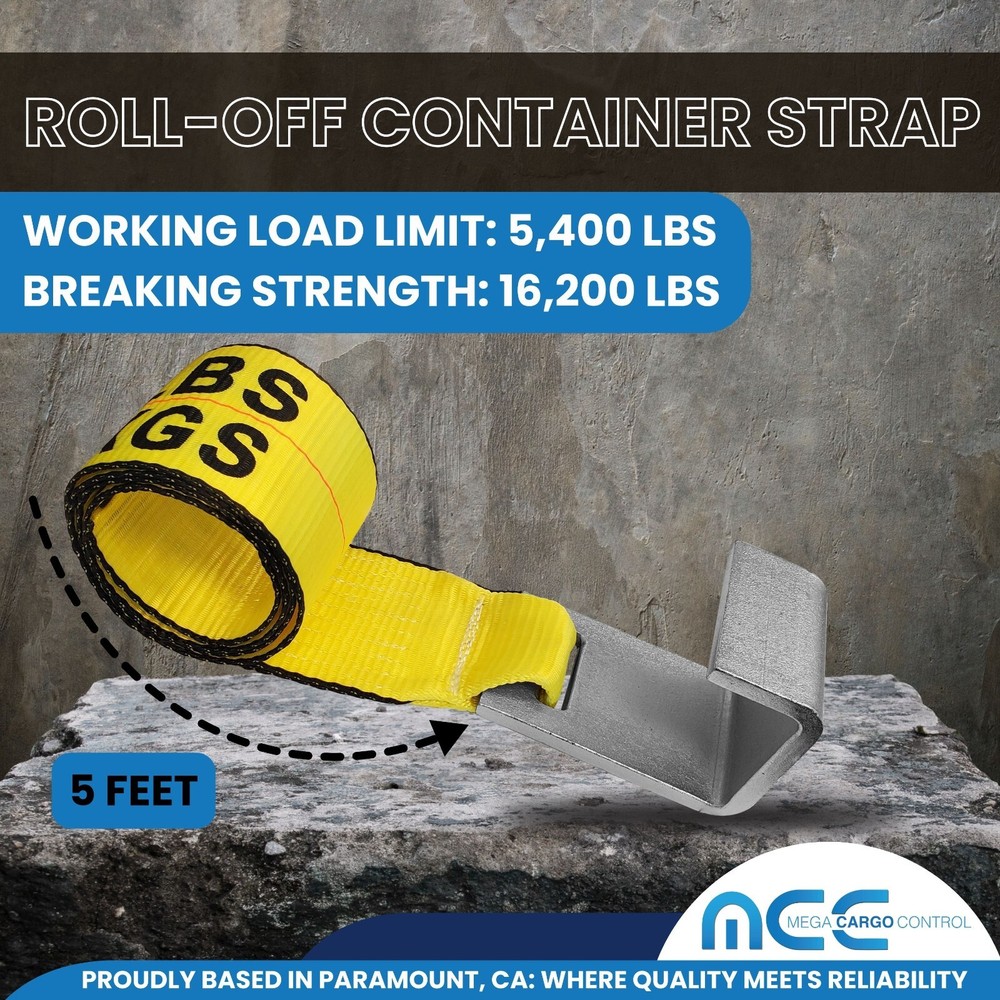 2 Pack 4" x 5' Roll Off Container Winch Strap for Cargo Securement Construction