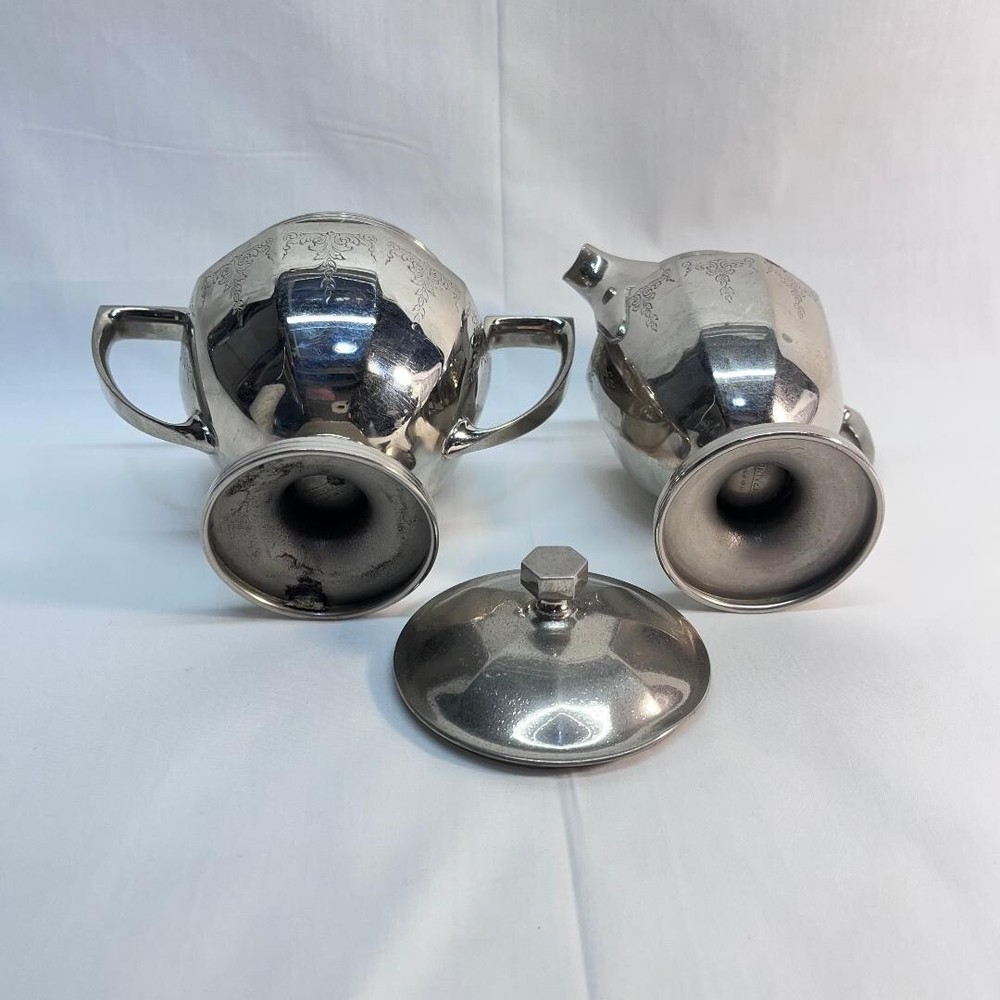 VTG Elegant Silverplated Universal Sugar Creamer Etched Hollow Ware Sz Desc