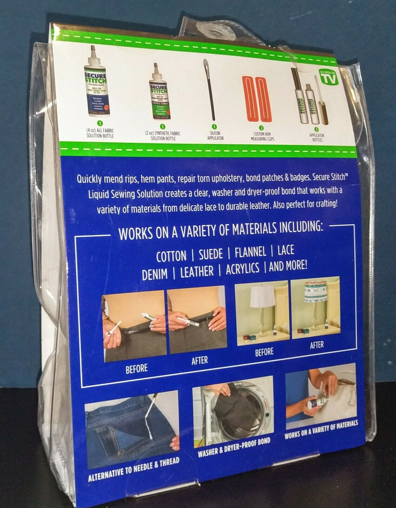 Secure Stitch Liquid Sewing Solution Kit, Fabric Glue That Quickly Mends Alters