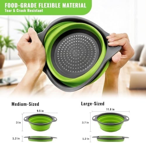 Collapsible Colander Set 2 Pack Silicone Strainer Kitchen Pasta Fruit Drain
