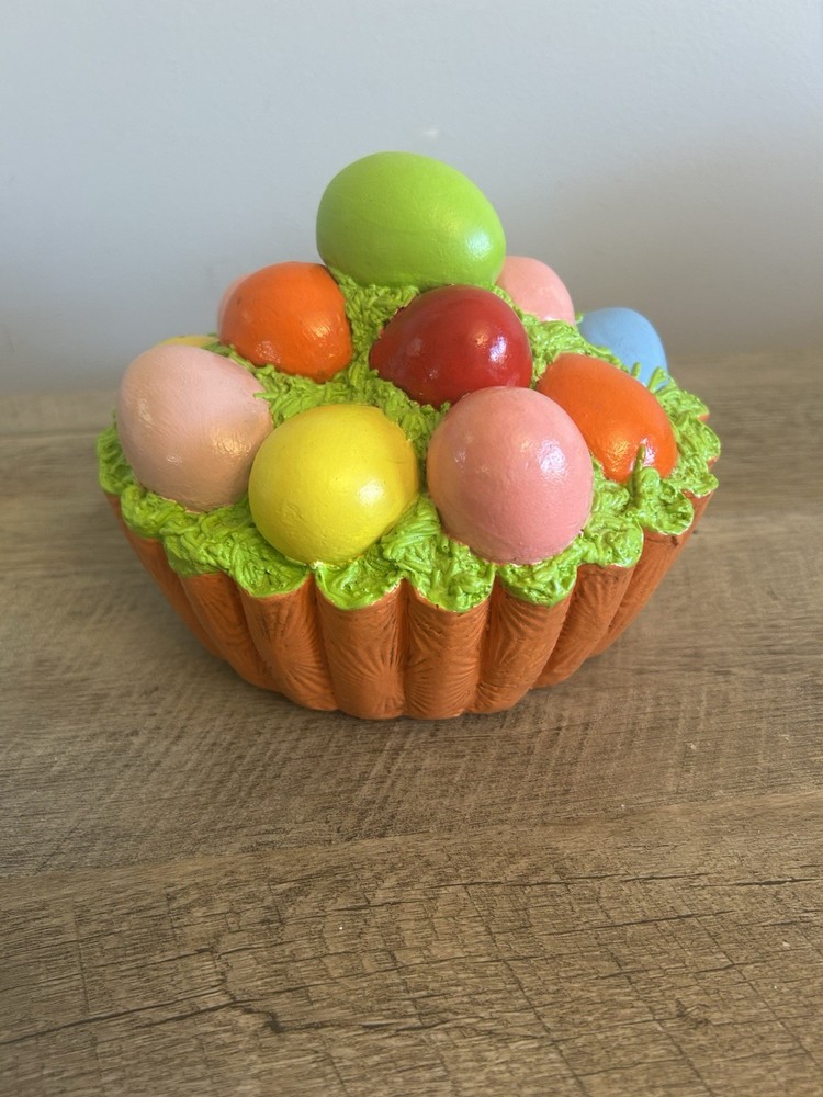 Easter Centerpiece Decor Hand Crafted Pottery Easter Egg Cupcake 6” Long 5” Tall