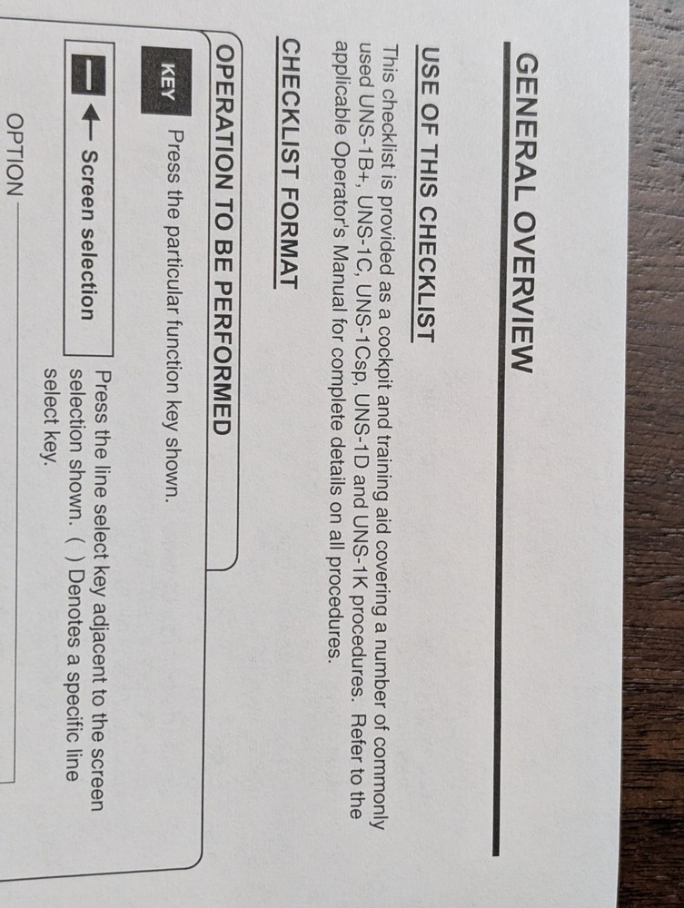 UNS 1 Operators Checklist