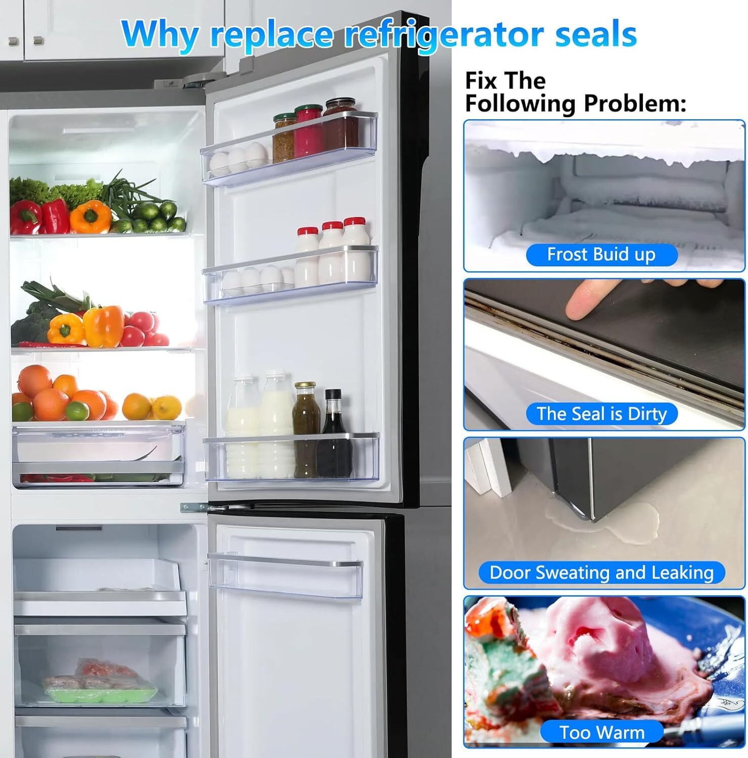 2 Pack New W10830162 Refrigerator Door Gasket Fit Whirlpool Kenmore Door Gasket