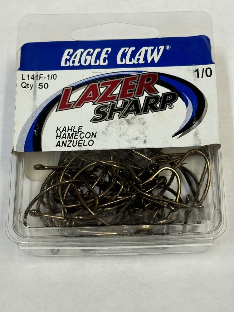 Qty 50 Eagle Claw Laser Sharp Hooks L141F-1/0 Size 1/0