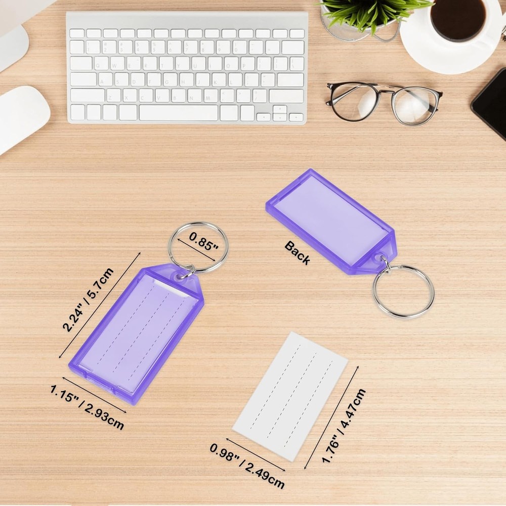 20 Pack Plastic Keychain Key Chain Tag Labels with Split Ring & Label Window for