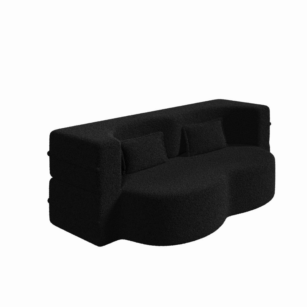 Full Size Convertible Sofa Bed Sleeper w/ 2 Pillows Black - No Assembly