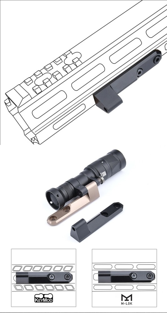 WADSN M640 M340 Tactical Flashlight Offset Mount Mlok keymod Base for Scoutlight
